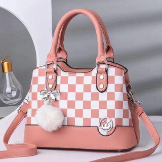 Checker Print Top Handle Crossbody Bag