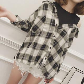 Plaid Mock Two-piece Shirt