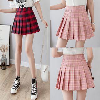 High-waist Plaid Pleated Mini Skort