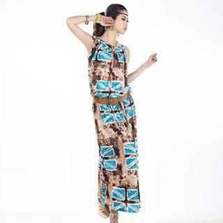 Set: Print Sleeveless Top + Maxi Skirt