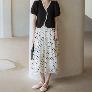 Dotted Midi A-line Skirt Black Dots - White - One Size