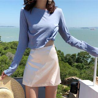 Crew-neck Long-sleeve T-shirt / High Waist Skort