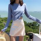 Crew-neck Long-sleeve T-shirt / High Waist Skort