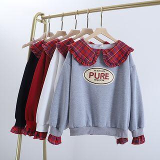 Plaid Panel Peter Pan-collar Pullover