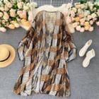 Patterned Open Front Long Light Jacket Brown - One Size