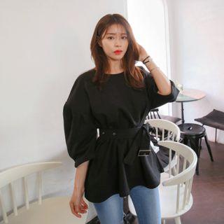 Puff-sleeve Belted Cotton Top