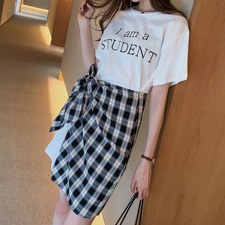 Mock Two-piece Short-sleeve Lettering T-shirt Dress