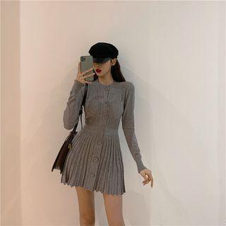 Buttoned Ribbed Mini Knit Dress