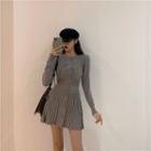 Buttoned Ribbed Mini Knit Dress