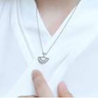 Rhinestone Fan Necklace Silver - One Size