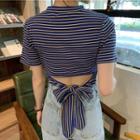 Short-sleeve Striped Back Tie-accent  T-shirt