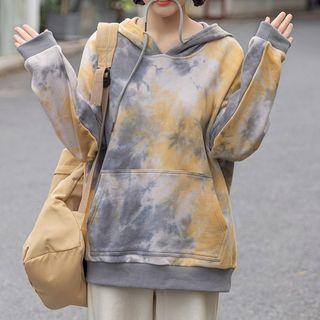 Tie-dye Print Hoodie Yellow & Gray - One Size