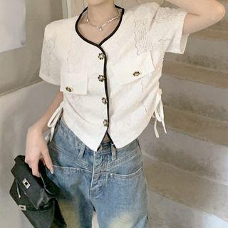 Short-sleeve Drawstring Lace Panel Shirt