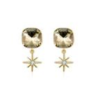 925 Sterling Silver Fashion Elegant Star And Geometric Sqaure Earrings With Champagne Austrian Element Crystal Golden - One Size
