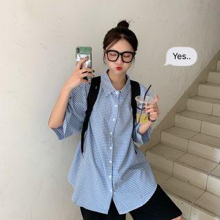 Oversize Plaid Shirt Blue - One Size