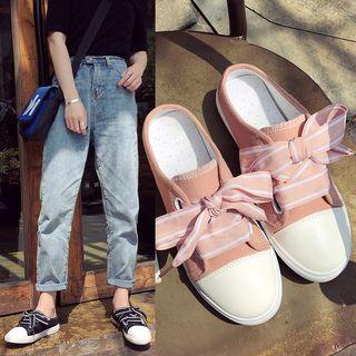 Canvas Lace-up Accent Mules
