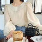 Plus Size Puff-sleeve Sheer Blouse