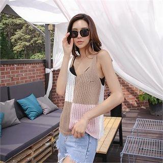 Sleeveless Color-block Open-knit Top