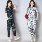 Set: Floral Short-sleeve T-shirt + Pants
