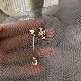 Non-matching Rhinestone Star & Crescent Drop Earring