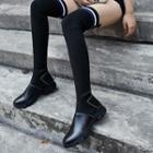 Knit Shaft Double Stripe Low Heel Boots