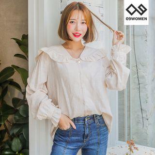 Plus Size Sailor-collar Frilled Blouse