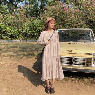 Crew-neck Long-sleeve A-line Dress Almond - One Size