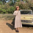 Crew-neck Long-sleeve A-line Dress Almond - One Size
