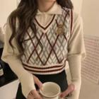 Bear Argyle Sweater Vest Beige - One Size
