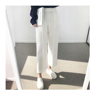 Band-waist Pleat-front Wide-leg Pants