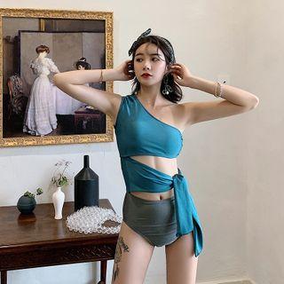 One-shoulder Tie-waist Cutout Swimsuit