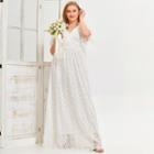 Plus Size Lace Panel V-neck Short-sleeve Maxi A-line Dress