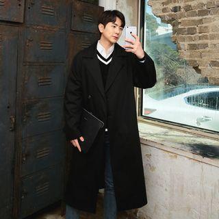 Notched-lapel Long Buttoned Wrap Coat