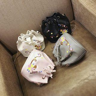 Floral Embroidery Bucket Bag