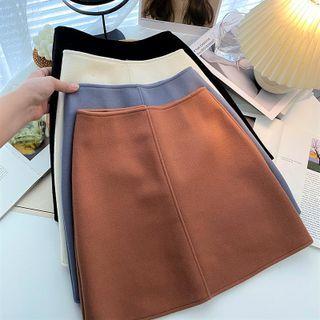 Plain High-waist Woolen Skirt