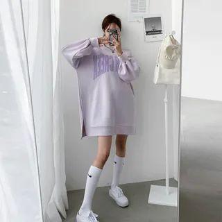 Balloon-sleeve Letter Print Pullover Dress