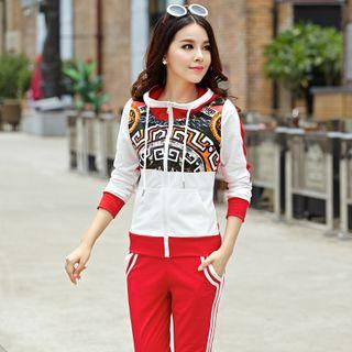 Set: Print Hoodie + Contrast Trim Sweatpants