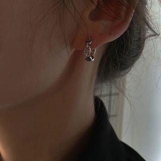 925 Sterling Silver Chained Hoop Earring 1 Pair - Silver - One Size