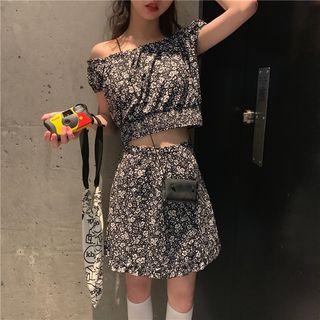 Floral Print Off-shoulder Top / Floral Skirt