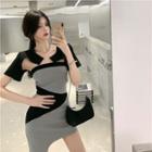 Strapless Two-tone Sheath Dress / Short-sleeve Top