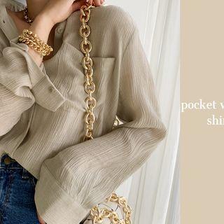 Pocket-patch Textured Shirt Beige - One Size