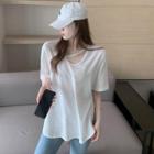 Short-sleeve Plain Cutout T-shirt White - One Size
