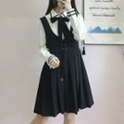 Bow Accent Shirt / Lace-up A-line Pinafore Dress