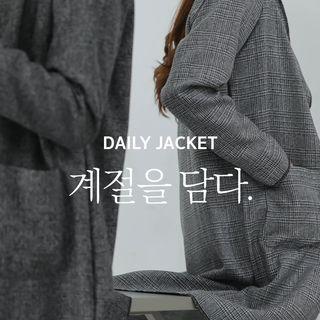 High-neck Plaid Open Coat