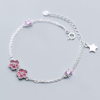 925 Sterling Silver Rhinestone Flower Bracelet Bracelet - One Size