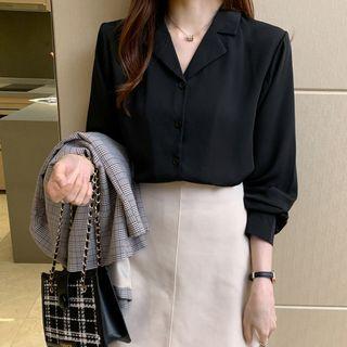 Lantern-sleeve V-neck Chiffon Blouse