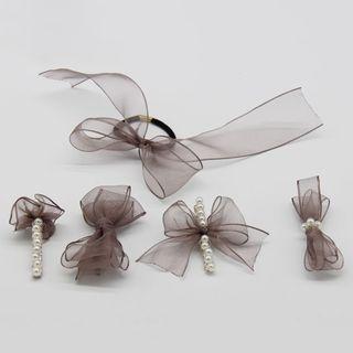 Organza Bow & Faux Pearl Hair Tie/ Clip