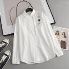 Long-sleeve Polo-neck Embroidered Shirt White - One Size