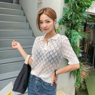 Pointelle Knit Polo Shirt