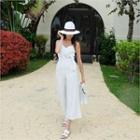 Pinstripe Tie-accent Sleeveless Jumpsuit